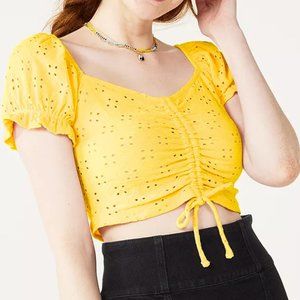 Juniors' SO® Cinch Front Puff Sleeve Top Yellow (Medium) NWT